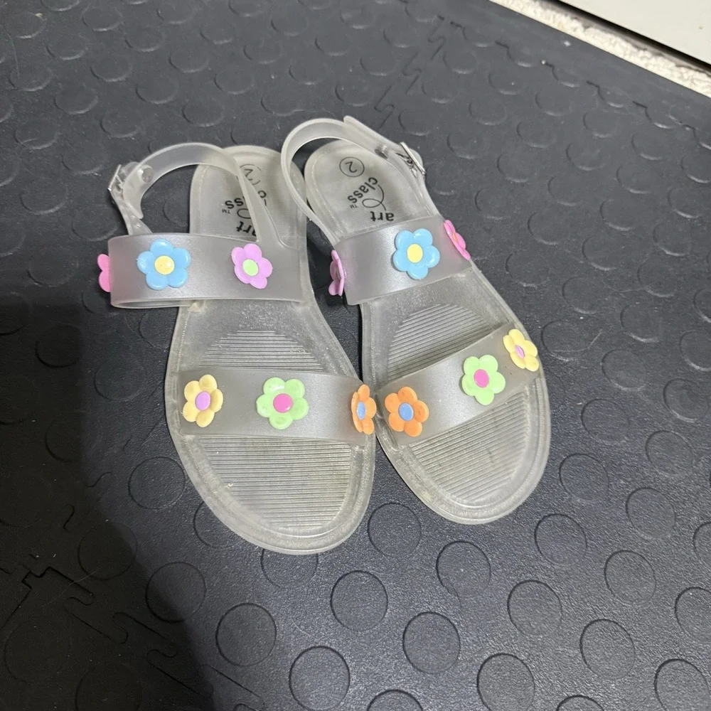 Girls Flower Jelly Adjustable Buckle Ankle Sandals Clear Sz 2 Art Class Y2K